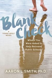 A book cover with the title of blank check.