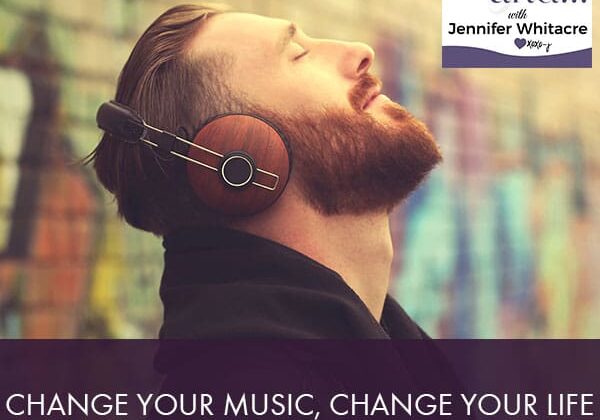 A man with headphones on and the words " yes, and..." change your music, change your life.