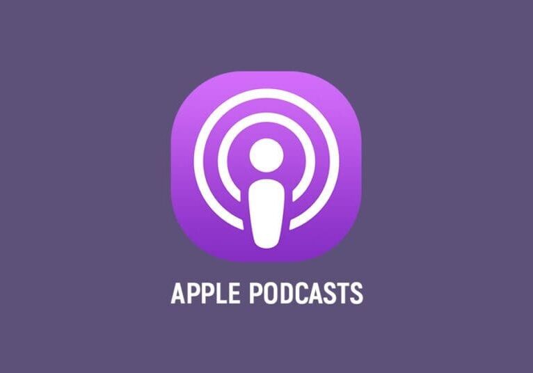 A purple apple podcasts logo on a purple background.